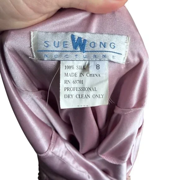 Vintage Sue Wong Silk Beaded Midi Maxi Gown 8 Blush Pink Y2K Fairy Floral Prom - Picture 5 of 10